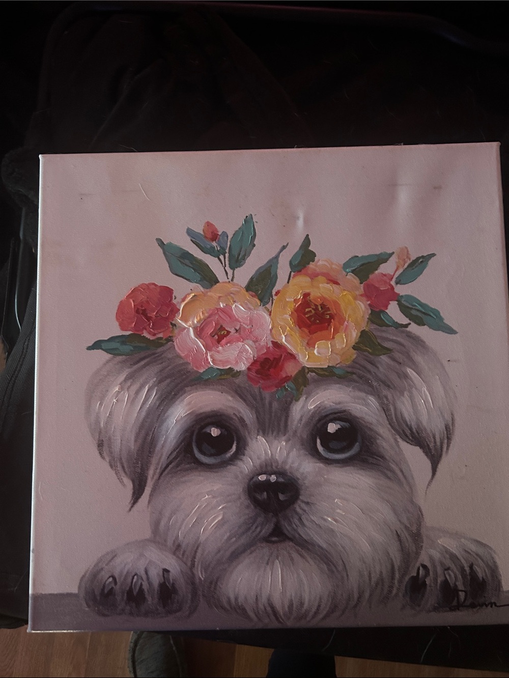 Source Unknown Floral Crown Puppy Wall Tapestry - Pink, Yellow & Green